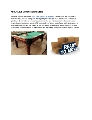 POOL TABLE MOVERS IN HAMILTON
