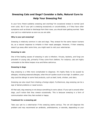 Sneezing Cats and Dogs Consider a Safe, Natural Cure to Help Your Sneezing Pet