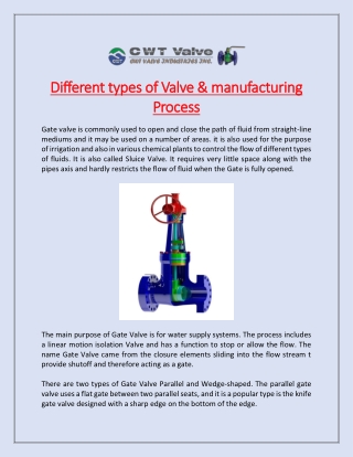 Different types of Valve & manufacturing Process