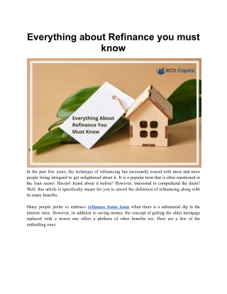 Everything About Refinance You Must Know | RCD Capital