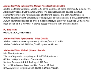 Jubilee GolfVista Mohali, 3bhk flats in Mohali 95O1O318OO