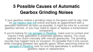 5 Possible Causes of Automatic Gearbox Grinding Noises