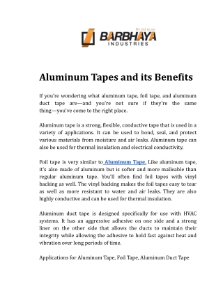 Aluminum Tapes and its Benefits