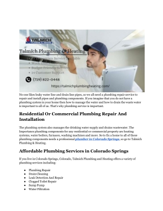 Certified Plumbing Services in Colorado Springs