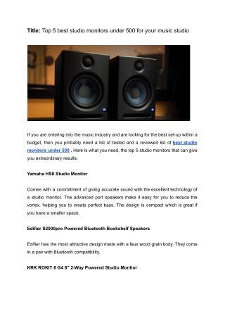 _Top 5 best studio monitors under 500 for your music studio