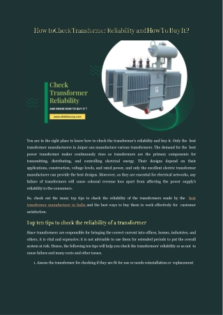 How to Check Transformer Reliability and How to Buy It?