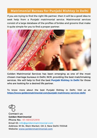 Matrimonial Bureau for Punjabi Rishtey in Delhi