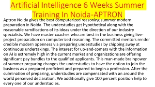 Artificial Intelligence 6 Weeks Summer Training In Noida-APTRON
