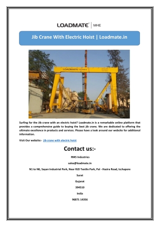 Jib Crane With Electric Hoist | Loadmate.in