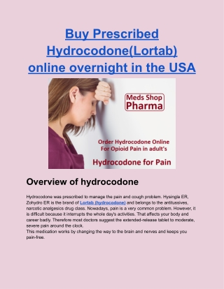 Buy Prescribed Hydrocodone(Lortab) online