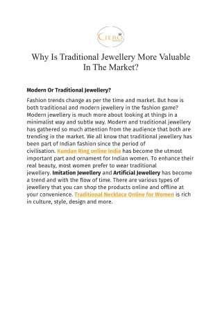 Why Is Traditional Jewellery More Valuable In The Market