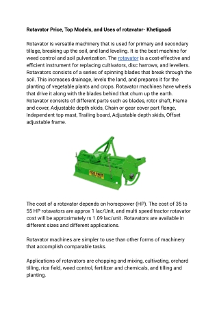 Rotavator Price, Top Models, and Uses of rotavator- Khetigaadi