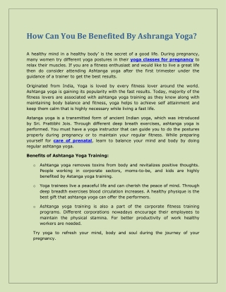 How Can You Be Benefited By Ashranga Yoga