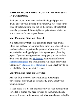 SOME REASONS BEHIND LOW WATER PRESSURE IN YOUR HOME