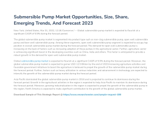 Submersible Pump Market Analysis, Industry Scope and Forecast, 2015-2023