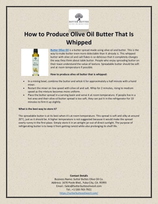 How to Produce Olive Oil Butter That Is Whipped