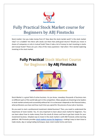 Fully Practical Stock Market course for Beginners by ABJ Finstocks
