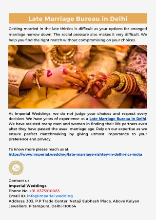 Late Marriage Bureau in Delhi