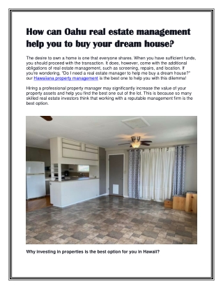 How can Oahu real estate management help you to buy your dream house