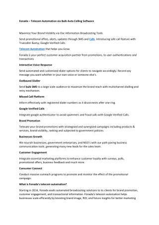 Fonada – Telecom Automation via Bulk Auto Calling Software