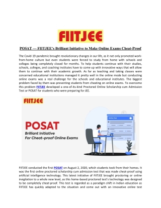 POSAT — FIITJEE’s Brilliant Initiative to Make Online Exams Cheat-Proof