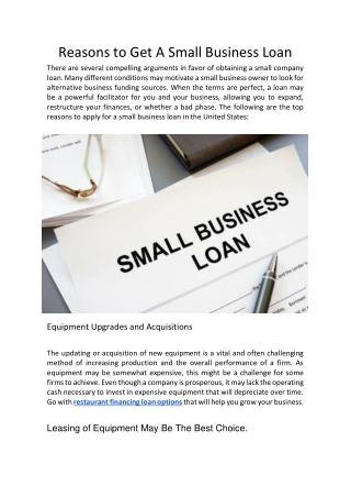 Reasons to Get A Small Business Loan