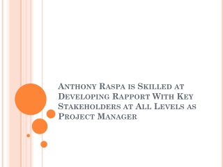 Anthony Raspa is Skilled at Developing Rapport With Key Stakeholders at All Levels as Project Manager