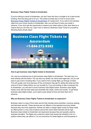 Business Class Flights Tickets to Amsterdam