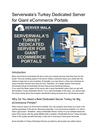 Serverwala’s Turkey Dedicated Server for Giant eCommerce Portals