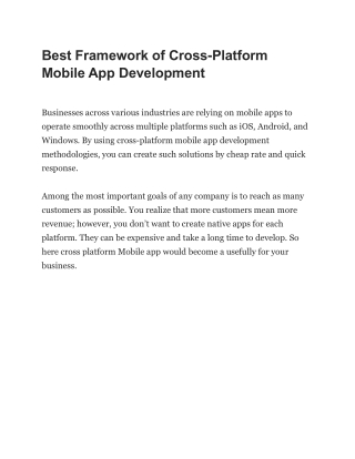 Best Framework of Cross-Platform Mobile App Development