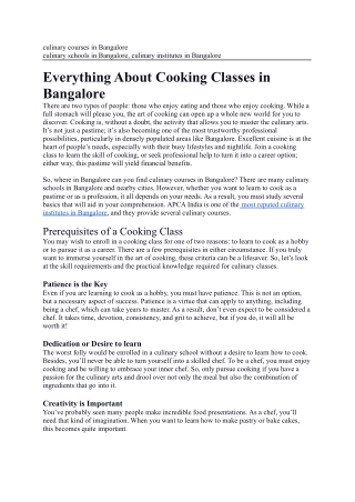 Everything About Cooking Classes In Bangalore