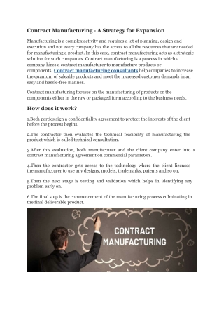 Contract Manufacturing - A Strategy for Expansion