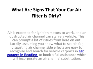 What Are Signs That Your Car Air Filter Is Dirty?