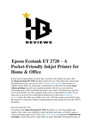 Epson Ecotank ET 2720 – A Pocket-Friendly Inkjet Printer for Home & Office