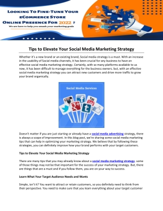 Tips to Elevate Your Social Media Marketing Strategy