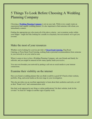 5 Things To Look Before Choosing A Wedding Planning Company