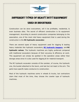 Different Types of Heavy Duty Equipment Used in Industries