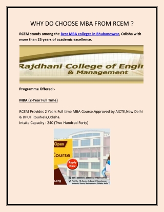 WHY DO MBA FROM RCEM - MBA College in Bhubaneswar