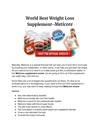World Best Weight Loss Supplement-Meticore