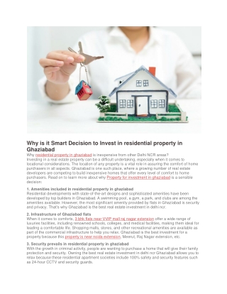 Why is it Smart Decision to Invest in residential property in Ghaziabad