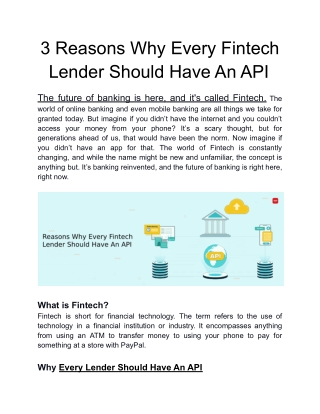 Reasons Why Every Fintech Lender Should Have An API