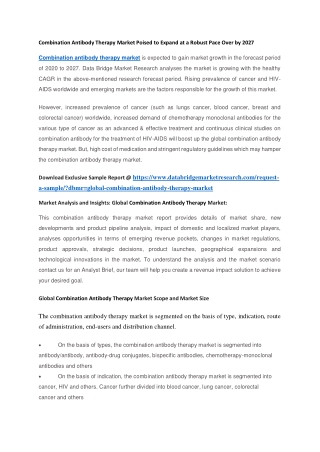Combination Antibody Therapy Market Poised to Expand at a Robust Pace Over by 2027
