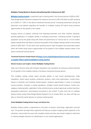 Multiplex Testing Market to Receive Overwhelming Hike in Revenues by 2027