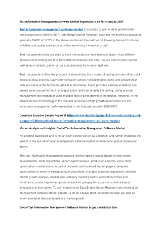 Test Information Management Software Market Expansion to be Persistent by 2027