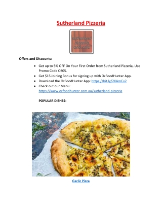 5% Off - Sutherland Pizzeria Italian Restaurant | Delivery