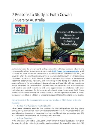 7 Reasons to Study at Edith Cowan University Australia