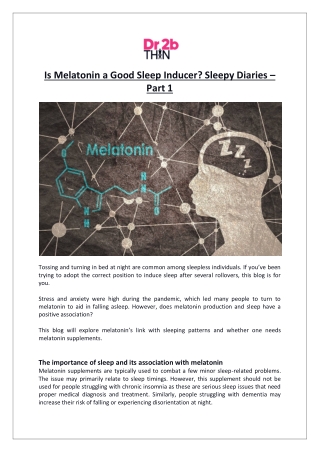 Dr2bThin - Is Melatonin a Good Sleep Inducer?