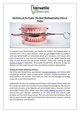 Dentistry at Its Finest The Best Multispeciality Clinic in Dubai