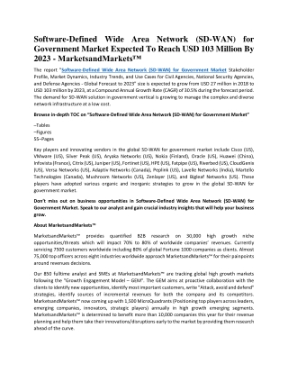 Software-Defined Wide Area Network (SD-WAN) for Government Market - USD 103 Mn