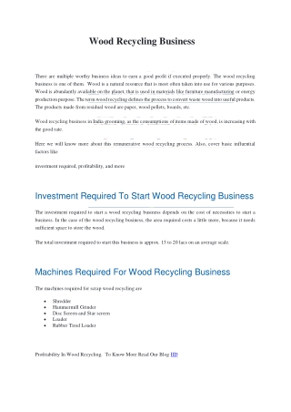 Wood Recycling Business